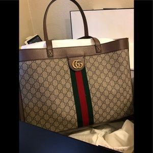Gucci Authentic 
Ophidia GG Tote Beige Chocolate